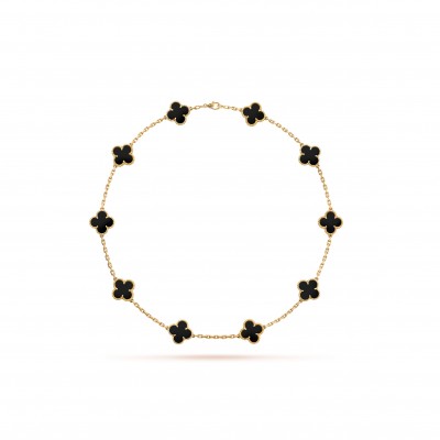 VAN CLEEF ARPELS VINTAGE ALHAMBRA NECKLACE, 10 MOTIFS - YELLOW GOLD, ONYX  VCARA42700